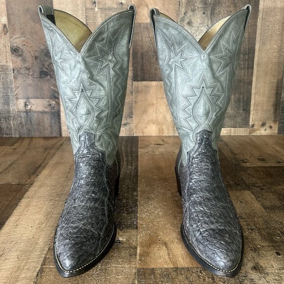 Dan Post Vintage Gray Sea Bass Western Cowboy Boots Mens 9.5 D - Picture 2 of 12